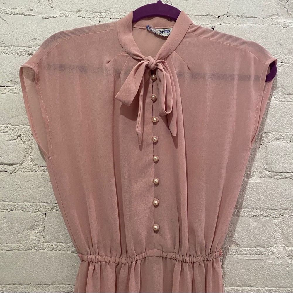 Vintage Nu Mode Sheer Pink High neck tie Dress Isabel Marant Doen Totokaelo Med - Picture 3 of 6